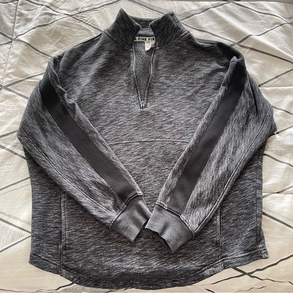 PINK Gray Half-Zip Sweater